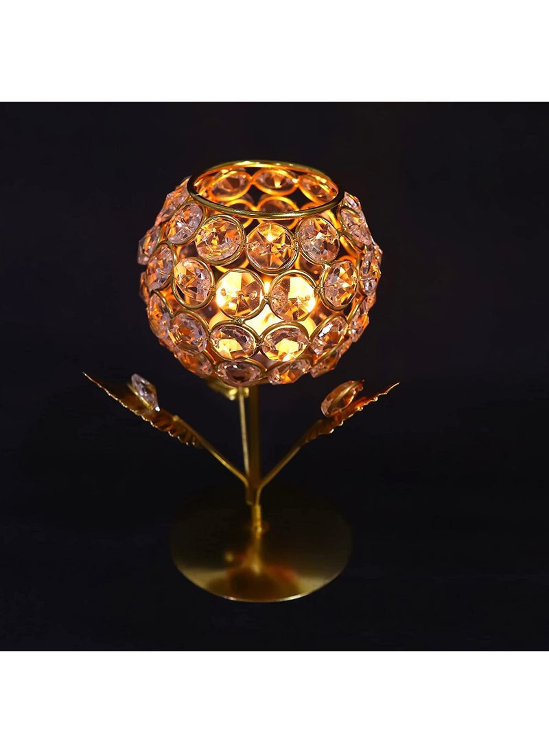 Dev Creations Dev Creations Gold Plated Crystal Candle Holder Tea Light Stand Decorative Tealight Holders for Home Office Living Room Table Centerpiece Decoration Candle Holder Pack of 2  - Image 2