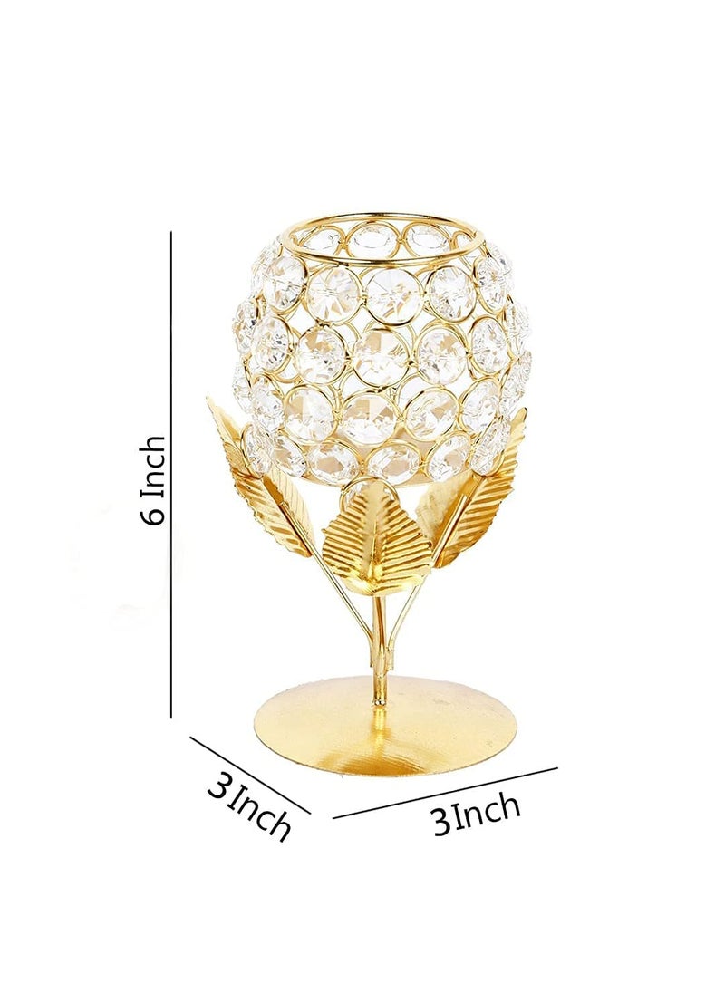 Dev Creations Dev Creations Gold Plated Crystal Candle Holder Tea Light Stand Decorative Tealight Holders for Home Office Living Room Table Centerpiece Decoration Candle Holder Pack of 2  - Image 4
