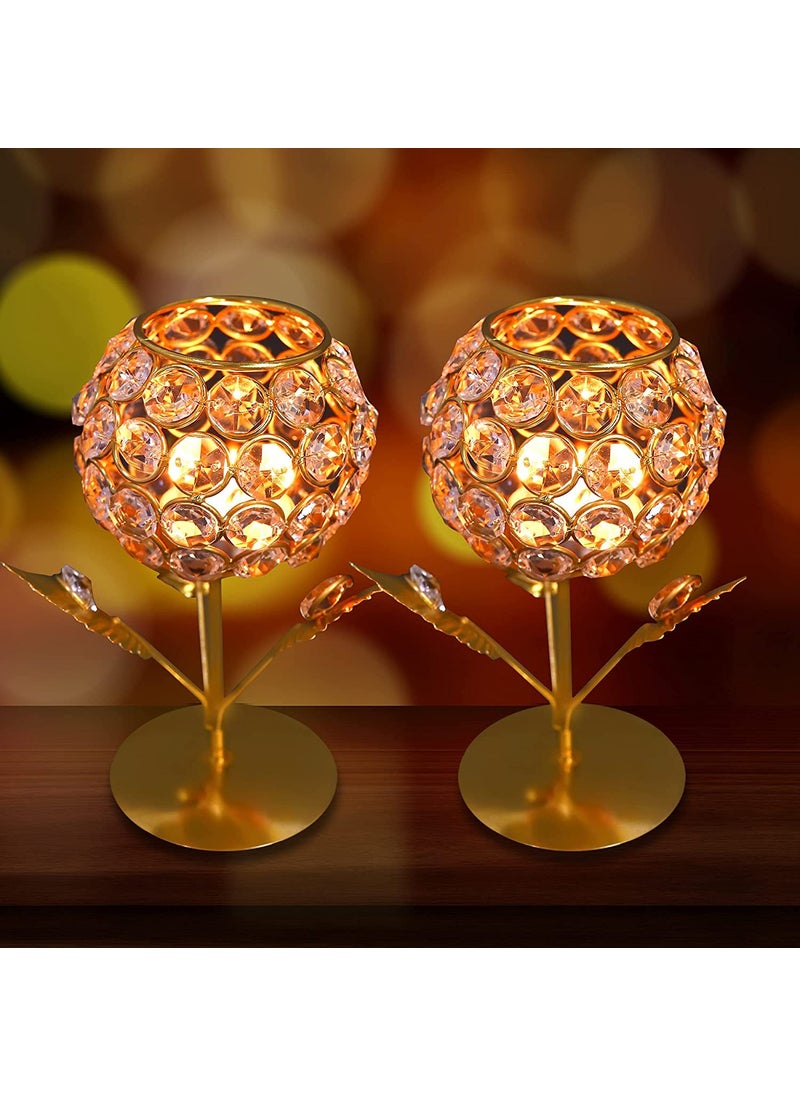 Dev Creations Dev Creations Gold Plated Crystal Candle Holder Tea Light Stand Decorative Tealight Holders for Home Office Living Room Table Centerpiece Decoration Candle Holder Pack of 2  - Image 1