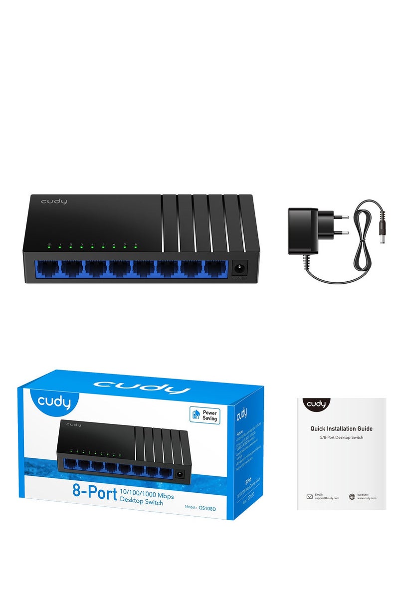 cudy GS108D 8-Port Gigabit Unmanaged Ethernet Switch – Long-Distance, Compact, Desktop & Wall-Mount - Image 2