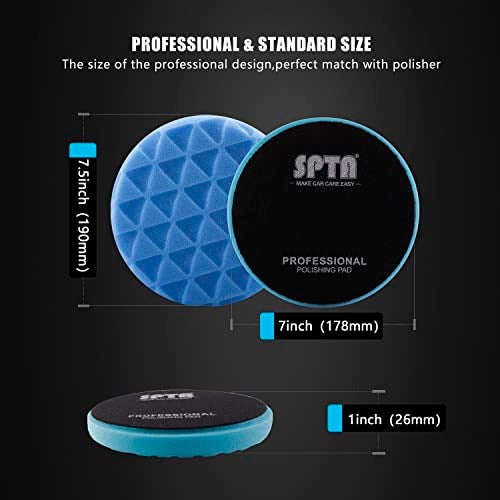 SPTA مجموعة وسادات تلميع SPTA 10 قطع، وسادات تلميع كبيرة الحجم 7 بوصات، مجموعة وسادات إسفنجية لتلميع السيارات مع لوحة خلفية 5/8"-11 لتلميع الشمع للسيارات - Image 4