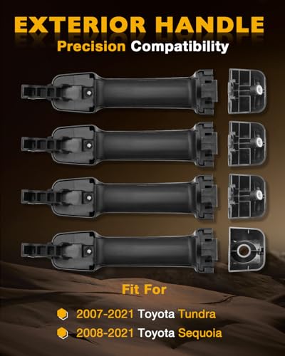 Gledewen Outside Door Handles 4PCS Compatible with 20072021 Toyota Tundra 20082021 Toyota Sequoia Black Exterior Front Rear Left Driver Right Passenger Side Door Handle OE 81297 81298 692100C010 - Image 3