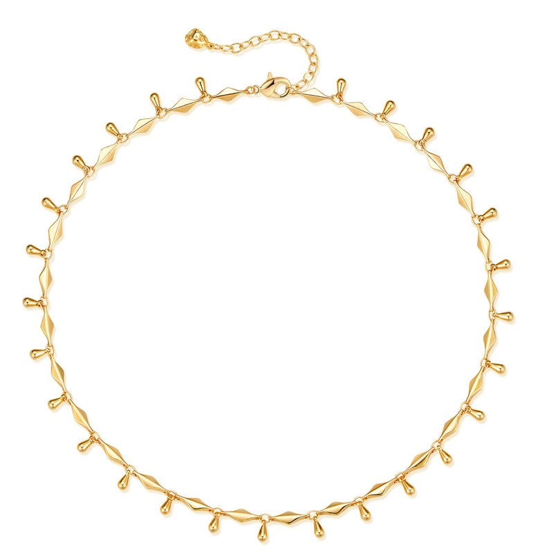 MTMY Beads Choker Necklace,14K Gold Plated Dainty Beaded Chain Choker Necklace Delicate Fashion Jewelry Gift for Women(water drop) - Image 1