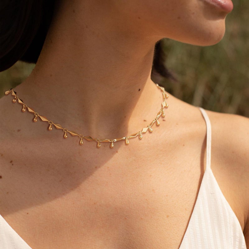MTMY Beads Choker Necklace,14K Gold Plated Dainty Beaded Chain Choker Necklace Delicate Fashion Jewelry Gift for Women(water drop) - Image 3