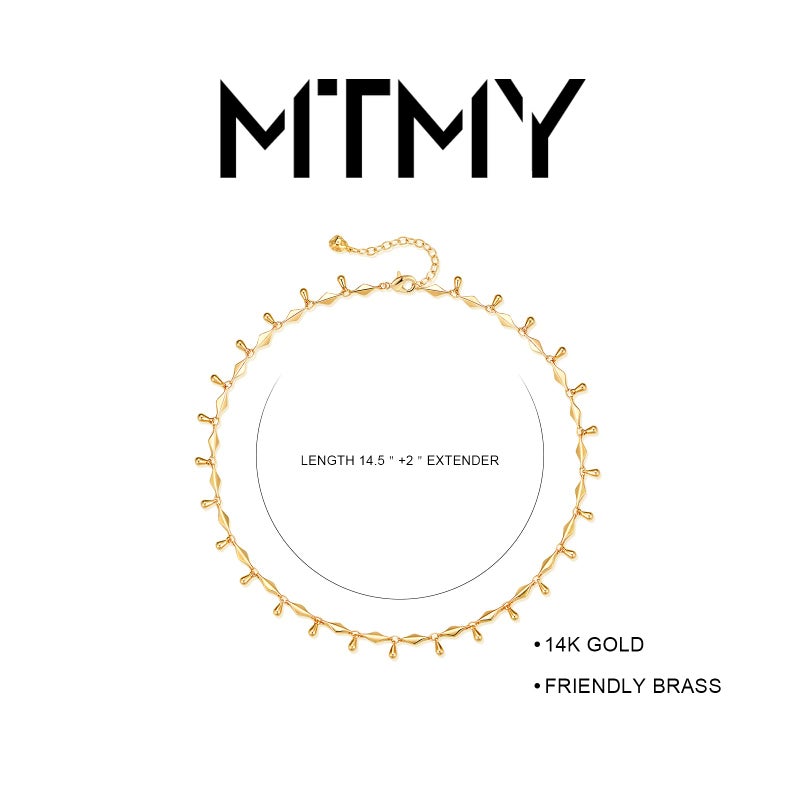 MTMY Beads Choker Necklace,14K Gold Plated Dainty Beaded Chain Choker Necklace Delicate Fashion Jewelry Gift for Women(water drop) - Image 4