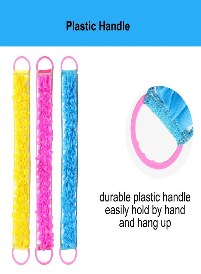 Angla 3 PACK Double-Sided Lace Cloth Back Loofah Scrubber Bath Scrub Shower Sponge Long Exfoliating Back Scrubber Scratcher Strap With Handle, Cream Skin Wash Cleaner Applicator - Image 4