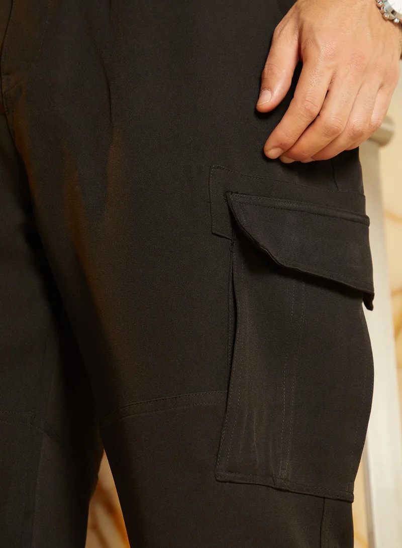 CAHOOT  Men's Midnight Black Straight-Fit Cargo Trousers for Men | Best Price UAE