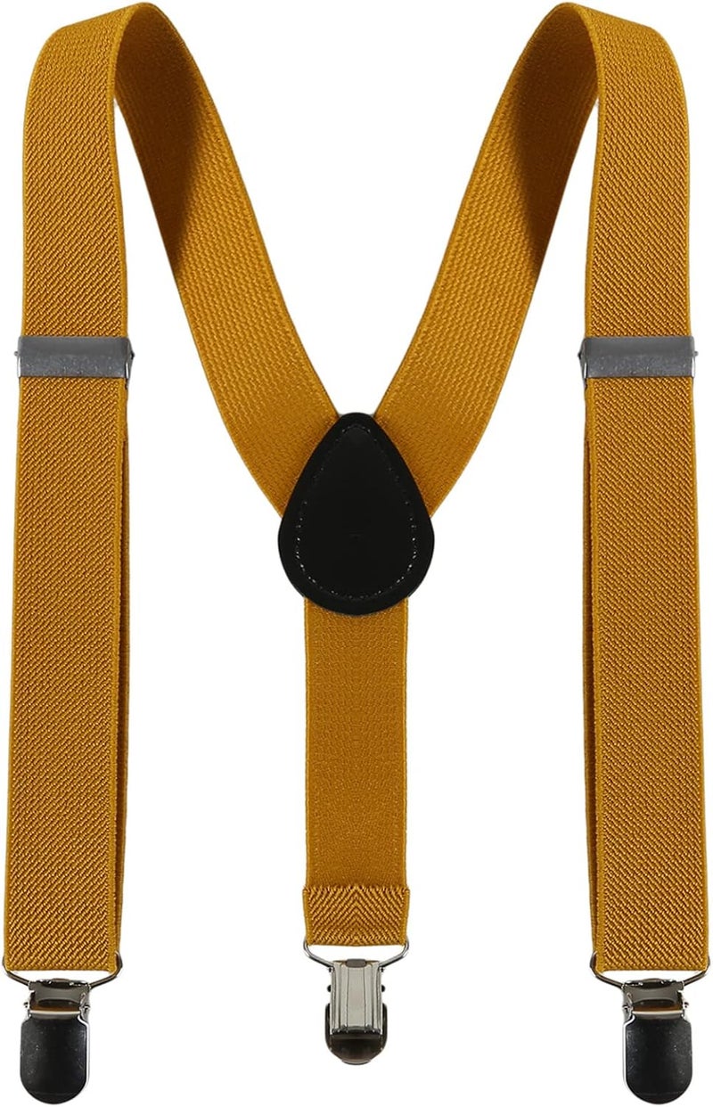 cheekyglo Tie Suspenders Set for Kids Elastic Adjustable Suspenders with Bow Ties Classic Braces Bowtie Set Gifts Trouser Hanging Clip for Wedding, Show, Stage,Turmeric - Image 3