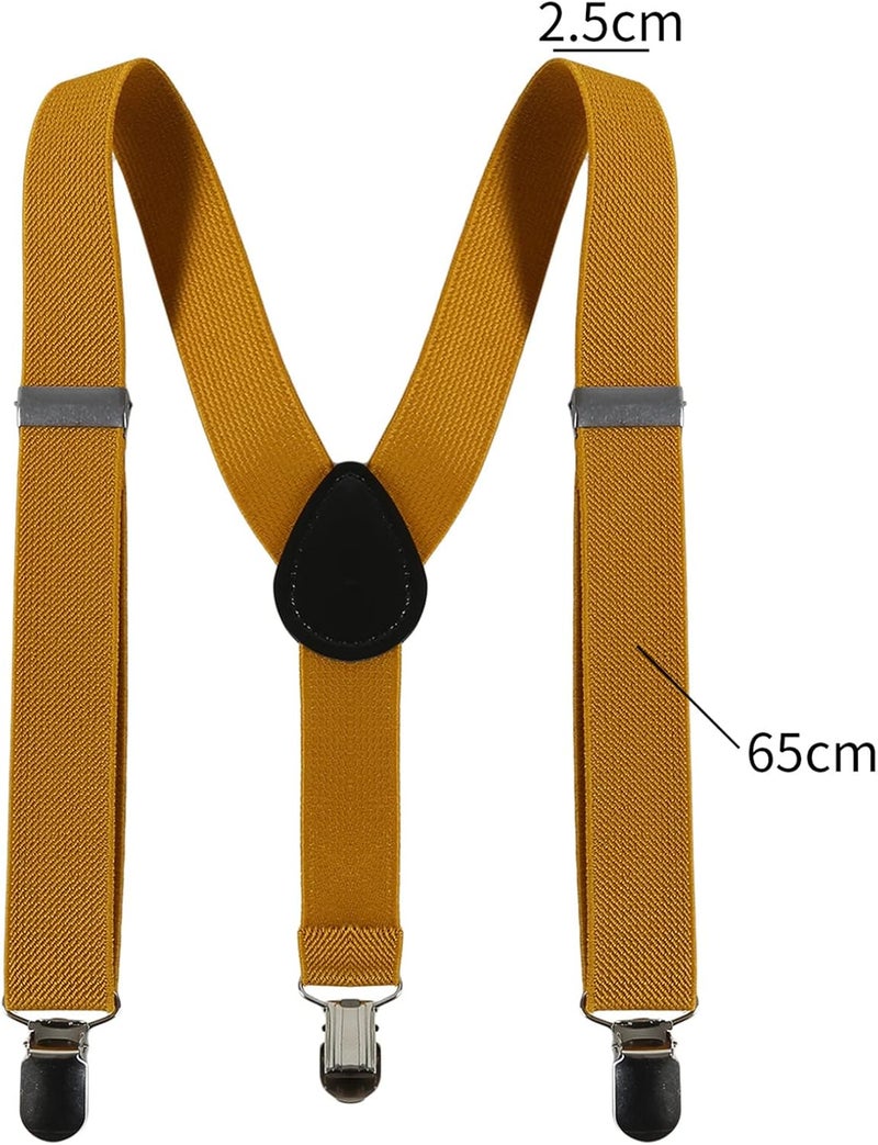 cheekyglo Tie Suspenders Set for Kids Elastic Adjustable Suspenders with Bow Ties Classic Braces Bowtie Set Gifts Trouser Hanging Clip for Wedding, Show, Stage,Turmeric - Image 2