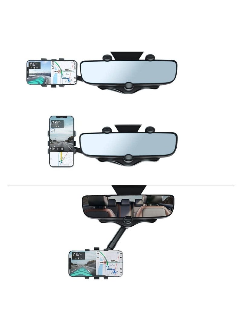 GGEROU Rearview Mirror Phone Holder for Car,360° Rotatable Retractable Car Phone Holder,Automobile Cradles,Phone Mount for Car - Image 2