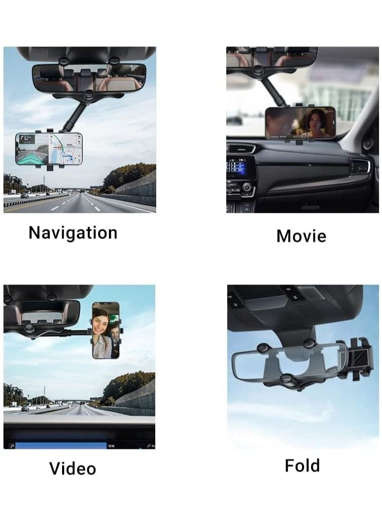 GGEROU Rearview Mirror Phone Holder for Car,360° Rotatable Retractable Car Phone Holder,Automobile Cradles,Phone Mount for Car - Image 5
