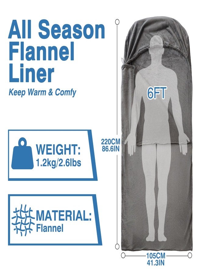 tuphen Flannel Sleeping Bag Liner, Travel Sheets for Adult Sleep Sack - Camping Sheet for Traveling, Backpacking, Hotel - 4 Seasons Sleep Sack with Adjustable Drawstring Hood - Image 3