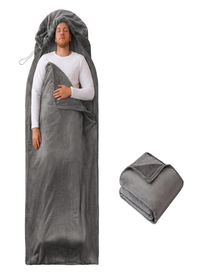 tuphen Flannel Sleeping Bag Liner, Travel Sheets for Adult Sleep Sack - Camping Sheet for Traveling, Backpacking, Hotel - 4 Seasons Sleep Sack with Adjustable Drawstring Hood - Image 1