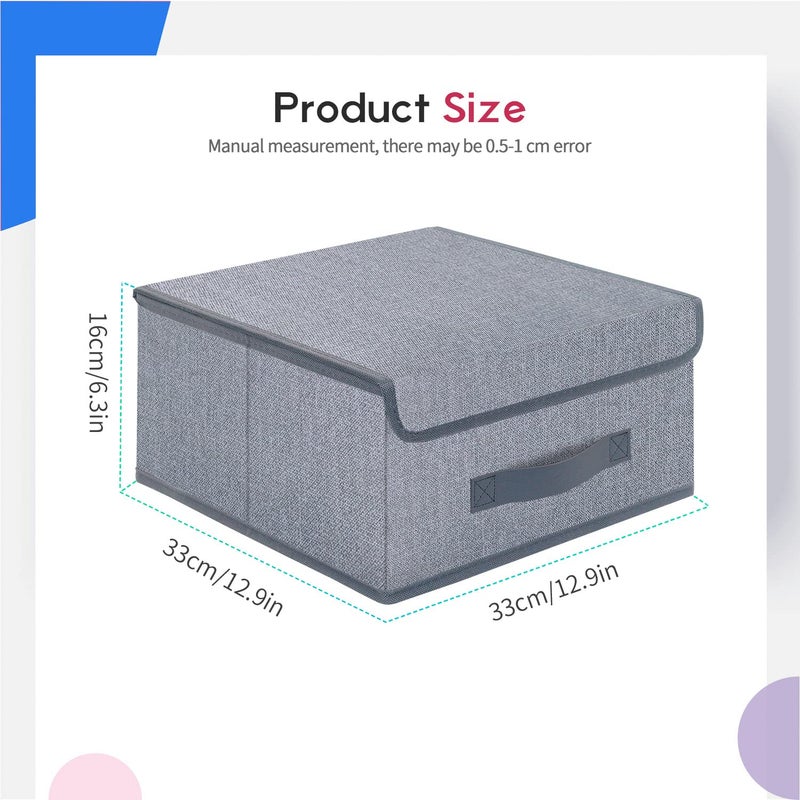 Onlyeasy Foldable Storage Bins Cubes Boxes with Lid - Storage Box Cube Cubby Basket Closet Organizer Pack of 2 with Leather Handles for Closet Bedroom, 13" x 13", Linen-like Grey, MXDLB2P - Image 2