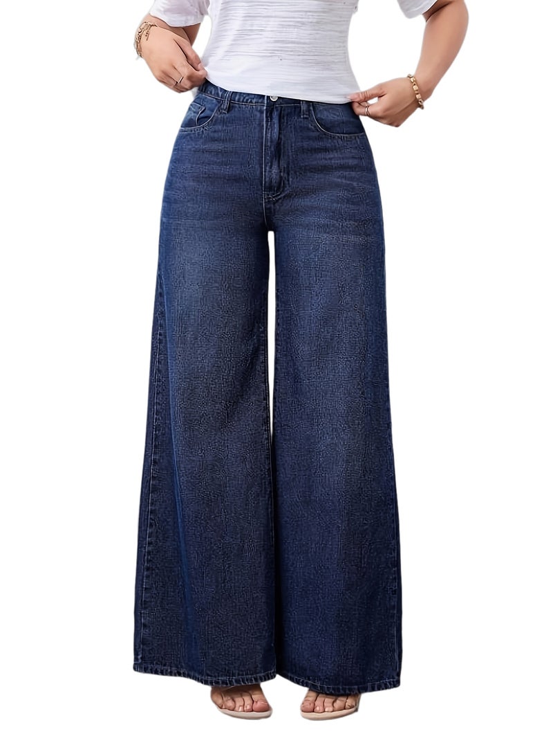 High-Waisted Wide-Leg Jeans Are a Trendy Staple for Stylish Women - Image 1