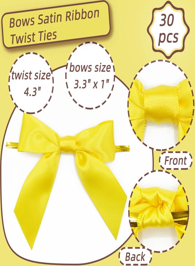 Giftmeet Yellow Bows Satin Ribbon Twist Ties for Christmas, 4.3 Inch Metallic Twist Ties Reusable, Decorative Bow Ties Ribbon Bows for Crafts, Bakery, Gift Wrapping, Wedding Birthday Party Favors 30 Pcs - Image 2