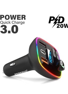Rcp75 FM Transmitter with 20W Universal Fast Car Charger Bluetooth 5.0 Black