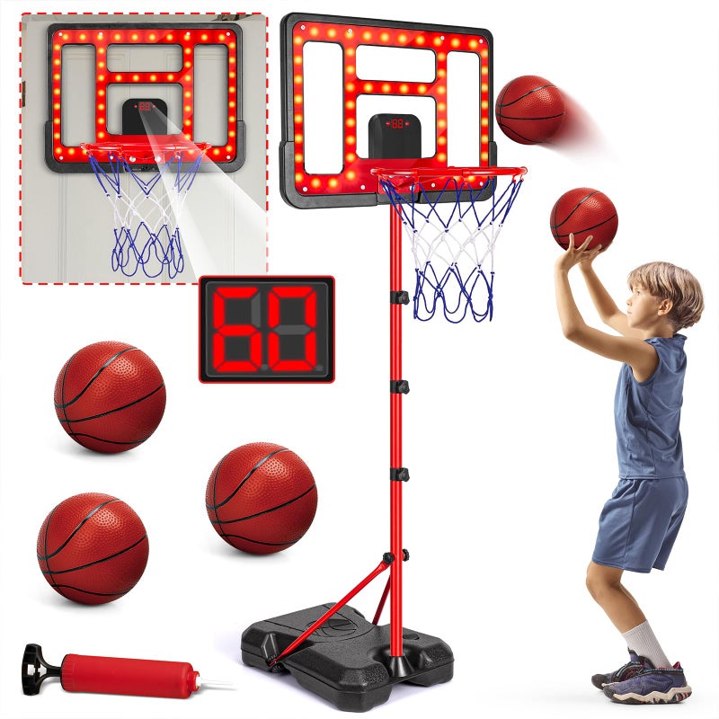 ShyLizard Kids Basketball Hoop Adjustable Height 35FT62FT Indoor Outdoor Toddler Basketball Hoop with Scoreboard LED Boys Basketball Toy for 3 4 5 6 7 8 Years Gift Portable Basketball Goals Sport Game - Image 2