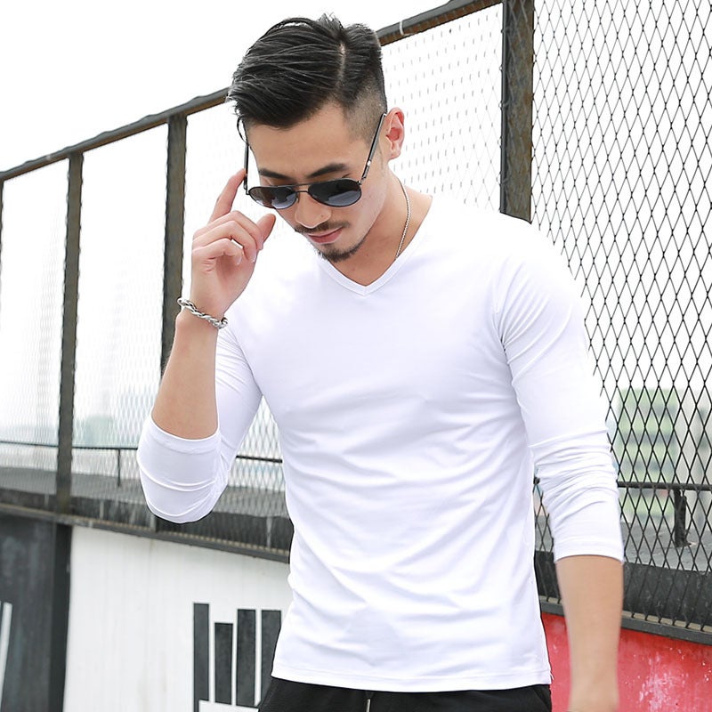 Men'S Long Sleeve Solid Color T-Shirt V-Neck T-Shirt Solid Color Men'S Long Sleeve T-Shirt Casual Base Shirt A Generation Of Hair - Image 1