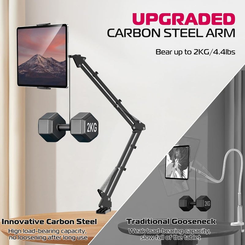 Ulanzi T2 Adjustable Tablet Holder For Desk, Carbon Steel Tablet Phone Stand For Bed, Flexible Tablet Arm Clamp Compatible With Iphone 15 Pro Ipad Kindle Galaxy Tab 4.6-12.9 Inch Devices - Image 5