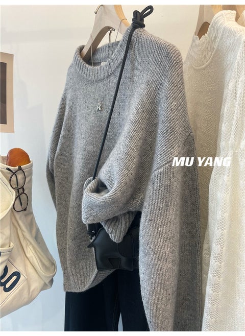 Idle Style Womens Pullover Sweater Soft Cashmere Knitted Top Solid Color Autumn/Winter Warm Comfortable Crew Neck Design Apricot