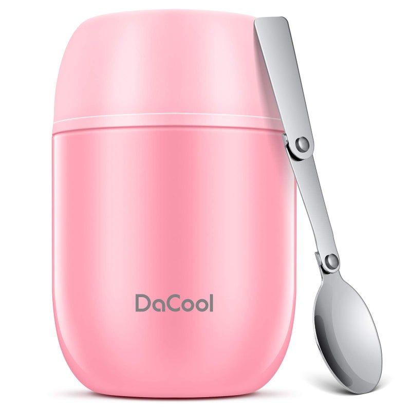 DaCool Insulated Food Jar Food Thermo Kids Thermo for Hot Food 16 oz Stainless Vacuum Bento Lunch Therm for Kids Girls Adult with Spoon Leak Proof for School Office Picnic Travel Outdoors, Pink - Image 1