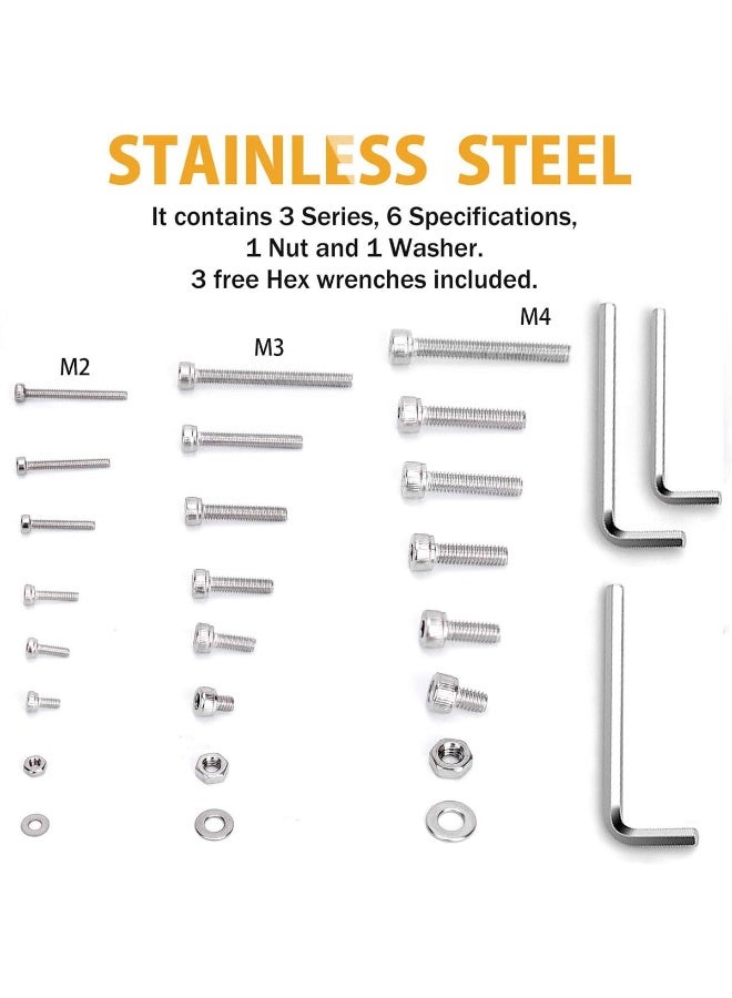 YelaJoy 1080Pcs Socket Cap Screws,M4 M3 M2 Screws Bolts Nuts Washers Assortment Set, 304 Stainless Steel Metric Hex Socket Head Cap Screws Kit with Allen Wrench - Image 4