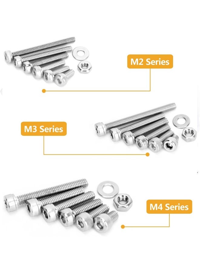 YelaJoy 1080Pcs Socket Cap Screws,M4 M3 M2 Screws Bolts Nuts Washers Assortment Set, 304 Stainless Steel Metric Hex Socket Head Cap Screws Kit with Allen Wrench - Image 2