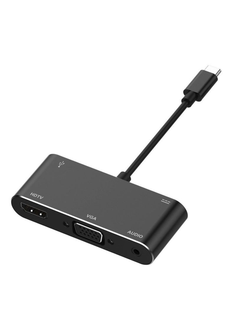 fX قاعدة توصيل Type-C متعددة الوظائف لأجهزة الكمبيوتر المحمولة 3.1 عالية السرعة وواجهة 5 في 1 HDTV VGA باللون الأسود - Image 1