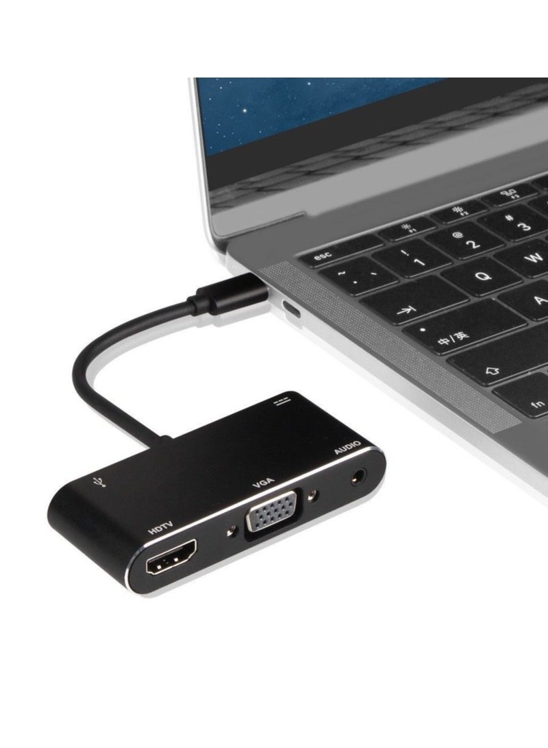 fX قاعدة توصيل Type-C متعددة الوظائف لأجهزة الكمبيوتر المحمولة 3.1 عالية السرعة وواجهة 5 في 1 HDTV VGA باللون الأسود - Image 3