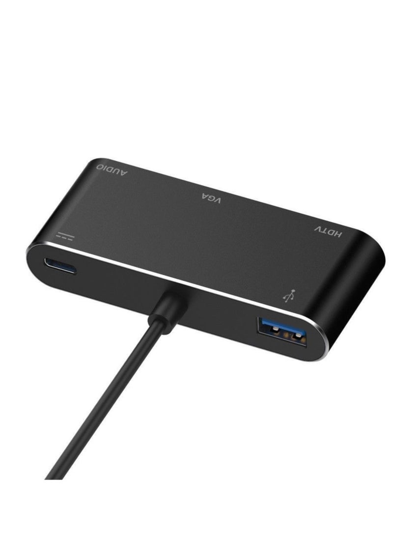 fX قاعدة توصيل Type-C متعددة الوظائف لأجهزة الكمبيوتر المحمولة 3.1 عالية السرعة وواجهة 5 في 1 HDTV VGA باللون الأسود - Image 2