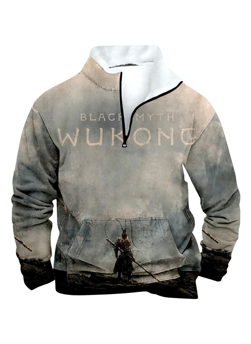 MQD Black Myth Wukong Woolen Collar Hoodie Standing Collar Half Zipper Round Collar Hoodie 