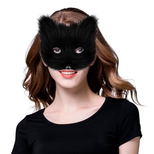 hbbhml Animal Fox Wolf Mask Halloween Party Cosplay Costumes Props Plush Cat Half Face Masks Carnival Christmas Masquerade - Image 2