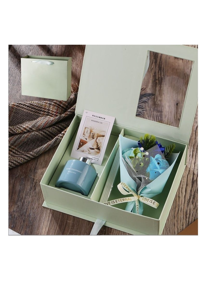 OASIS-TH Aromantic Flower Bouquet Reed Diffuser Blue Sea Scented Gift Set 
