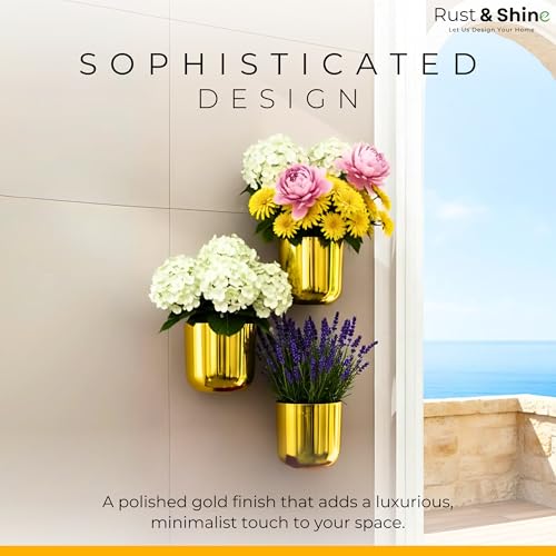 Rust & Shine Urban Jungle Hanging Planter Cachepots – Gold (Set of 3) | Durable Iron Wall Hanging Pots for Plants | Mini Flower Planters for Balcony Vertical Garden & Home Office Wall Decor - Image 4