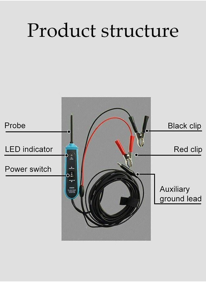 Automotive Electric Circuit Tester with Test Light, Circuit Detector with Cable, Auto Short Tester, Voltage Polarity Tester, Car Electrical Test Tool for 6-24V DC Vehicle