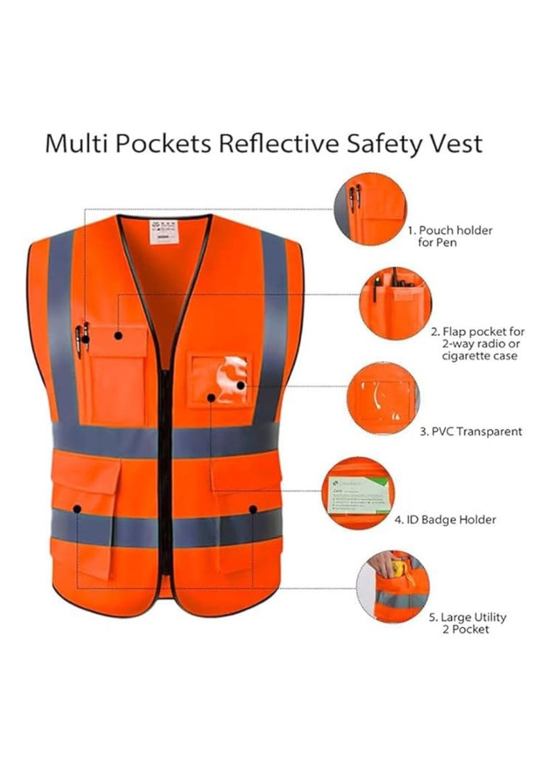 Yuwell Reflective Safety Vests High Visibility Breathable Day Night Warning Jacket with Zipper And 5 Pockets For Construction Traffic Cycling Safety Purpose Large 2 Pcs - Image 5