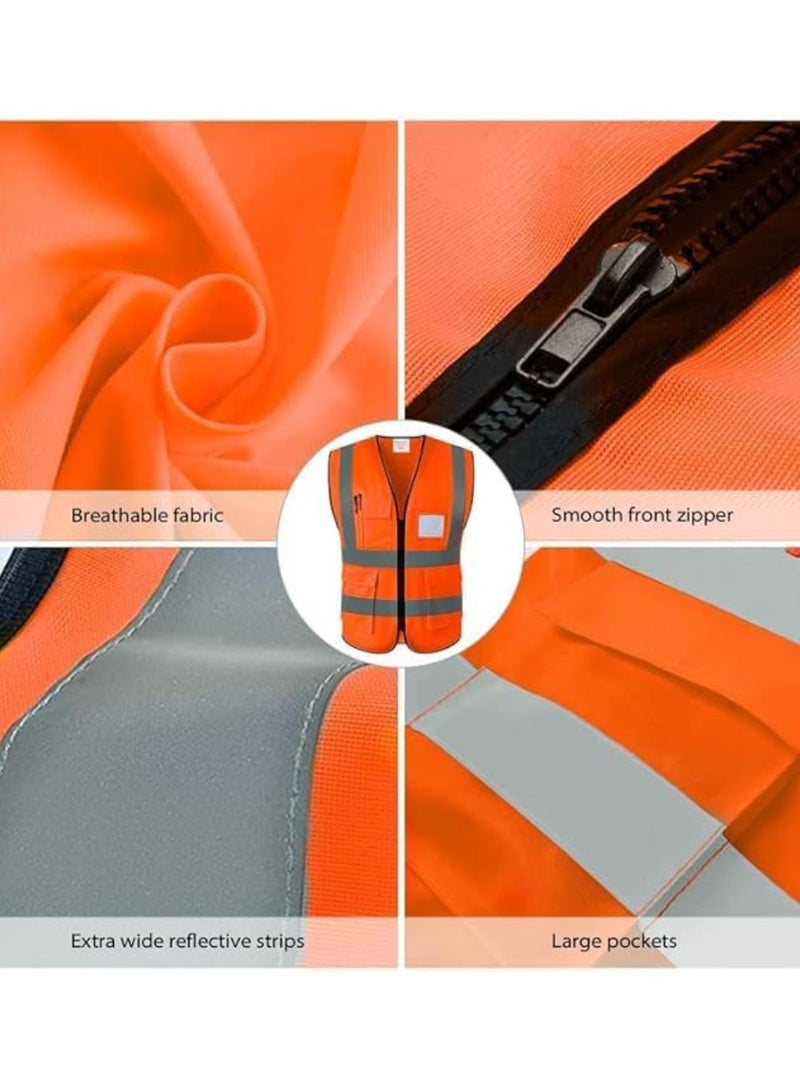 Yuwell Reflective Safety Vests High Visibility Breathable Day Night Warning Jacket with Zipper And 5 Pockets For Construction Traffic Cycling Safety Purpose Large 2 Pcs - Image 3
