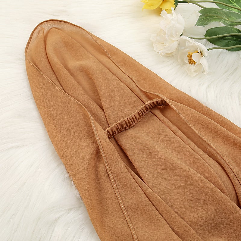 New Fashion Convenient One-Piece Headscarf Pearl Chiffon Material Closed Toe Scarf With Elastic Band Adjustable - Image 3