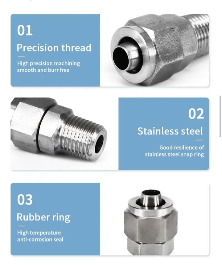 SASARTECH Air PNEUMATIC 4PCS304 Stainless Steel Straight 18 NPT Thread 8MM HOSE Tube Fitting Twist To Connect PCConnector Series for Air Tank Air Bags for Pneumatic Fitting Accessories  - Image 5