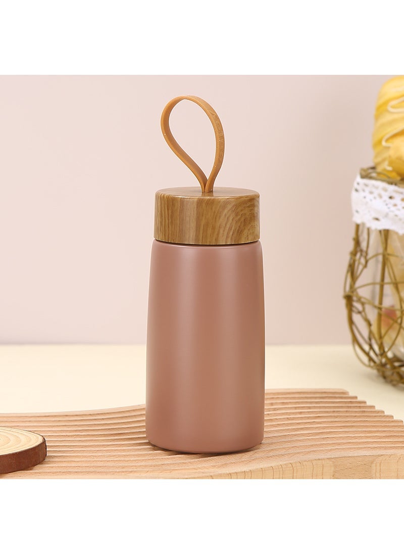 New style wood grain cover portable coffee cup creative 304 stainless steel vacuum cup simple Mini small pocket Cup Dark brown