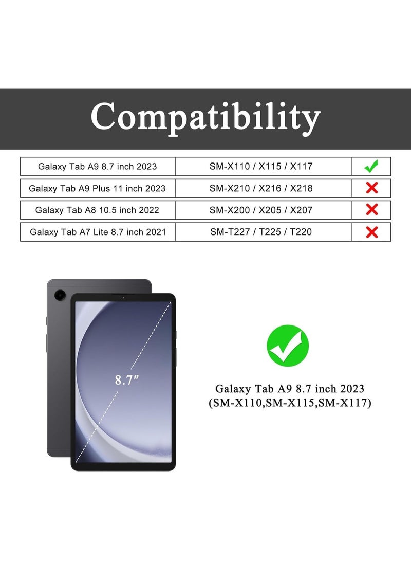 Green Tiger Samsung Galaxy Tab A9 Case 8.7 Inch 2023 | SM-X110/X115/X117 Cover with Screen Protector Pencil Holder | Heavy Duty Rugged Rubber Protective Case W/Stand Shoulder Strap for Kids Black - Image 2