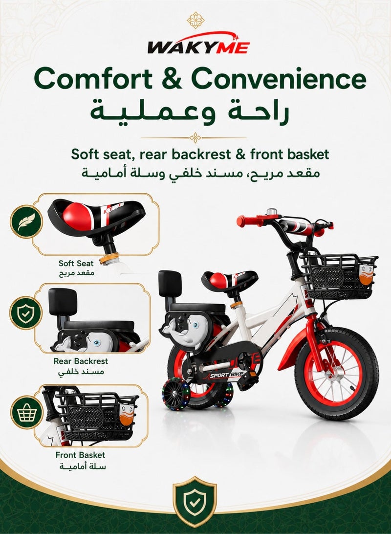 WAKYME 14 Inch Kids Bike for Boys Girls Ages 3-5 Years – Freestyle Toddler Bicycle with Training Wheels, Adjustable Seat & Removable Pedals – Safe Learning Ride-On Toy with Kickstand for Saudi Arabia - Image 5