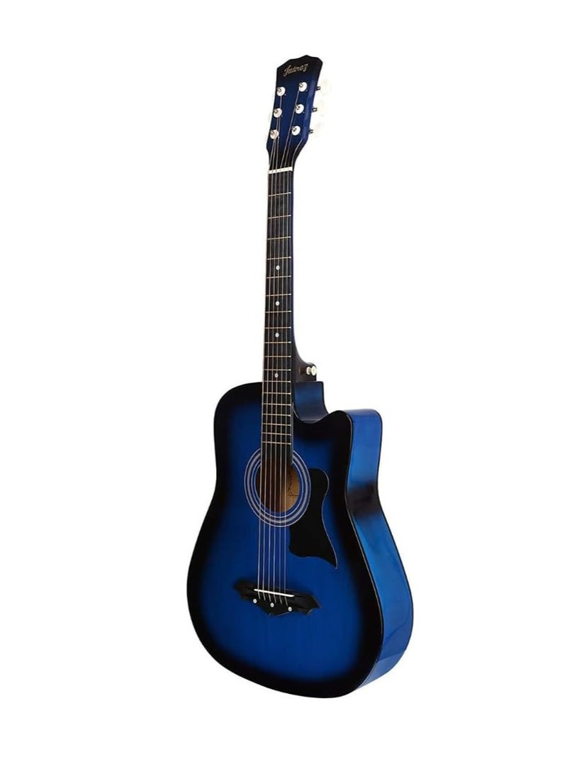 Megarya Flamingo Series Blue MF38BL Acoustic Guitar Made by Linden Binding and Full Wood Construction with Geared Tuning, Wood Frame and Steel Strings - Image 2