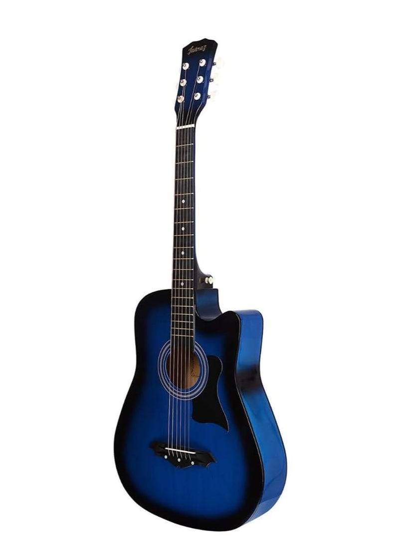 Megarya Flamingo Series Blue MF38BL Acoustic Guitar Made by Linden Binding and Full Wood Construction with Geared Tuning, Wood Frame and Steel Strings - Image 3