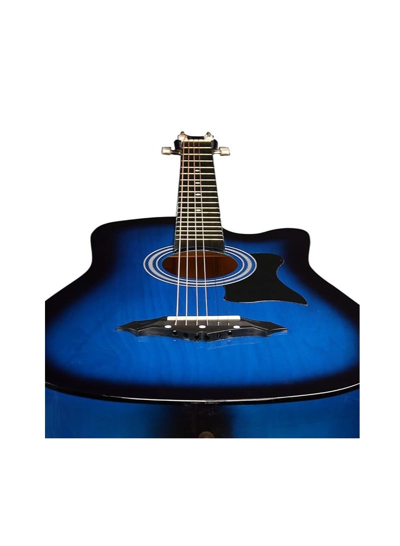 Megarya Flamingo Series Blue MF38BL Acoustic Guitar Made by Linden Binding and Full Wood Construction with Geared Tuning, Wood Frame and Steel Strings - Image 5