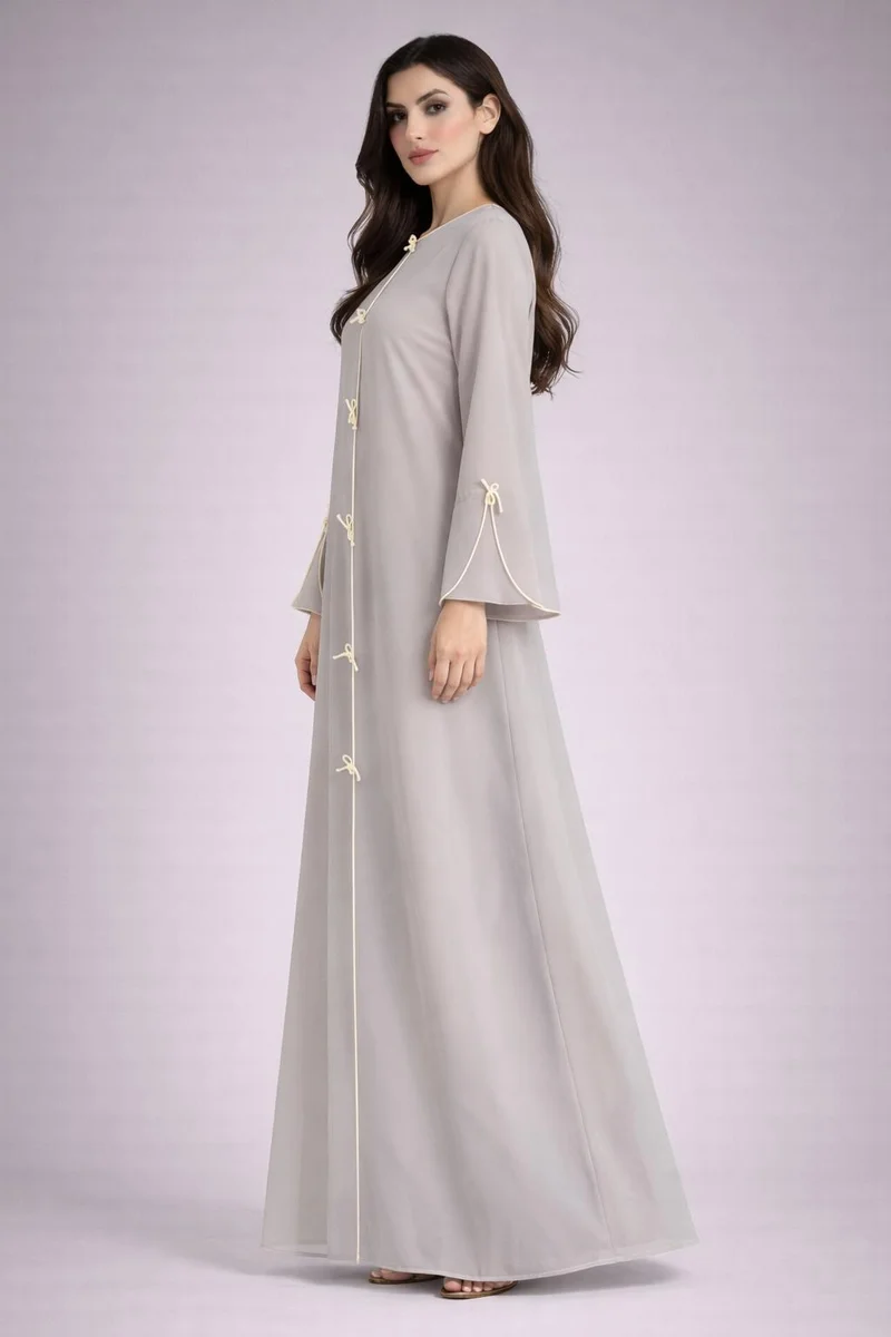 MSquare Fashion Grey Korean Nida Abaya | Luxury Modest Wear with Contrast Piping