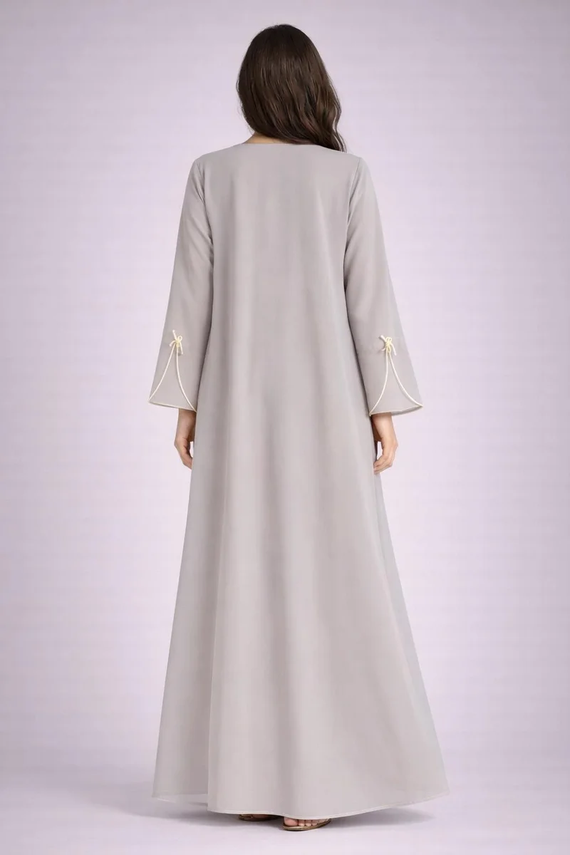 MSquare Fashion  Grey Korean Nida Abaya | Luxury Modest Wear with Contrast Piping for Women | Best Price UAE
