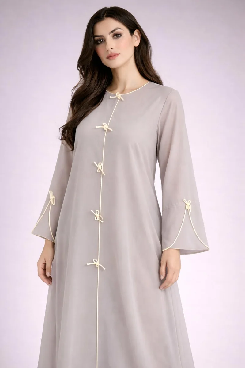 MSquare Fashion  Grey Korean Nida Abaya | Luxury Modest Wear with Contrast Piping for Women | Best Price UAE