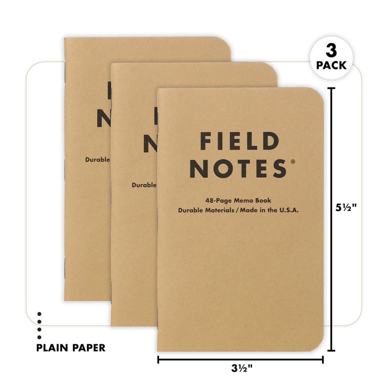 Field Notes ملاحظات ميدانية: مجموعة كرافت الأصلية 3-pack - دفاتر ملاحظات ورقية عادية - دفاتر جيب فارغة 48 صفحة - 3.5" × 5.5" - Image 2